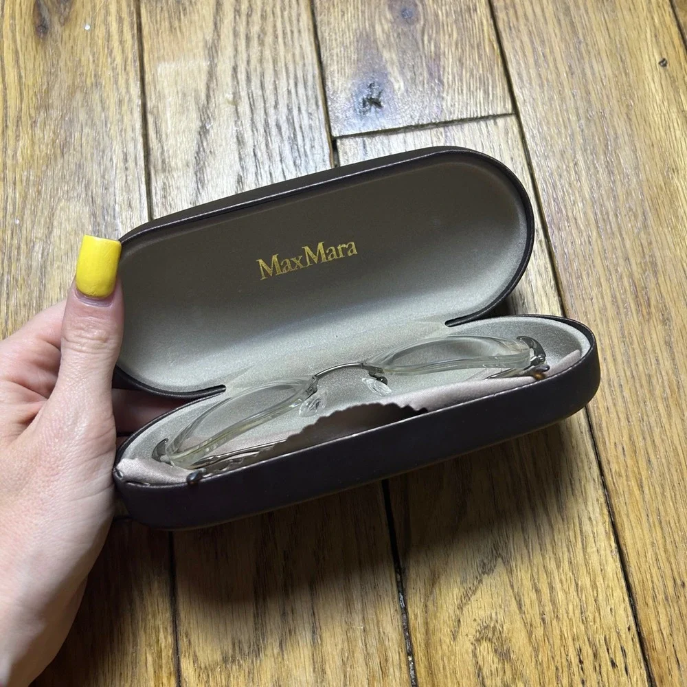 Max Mara Silver Metal Eyeglass Frames with Original Hard Case and Cleaning Cloth